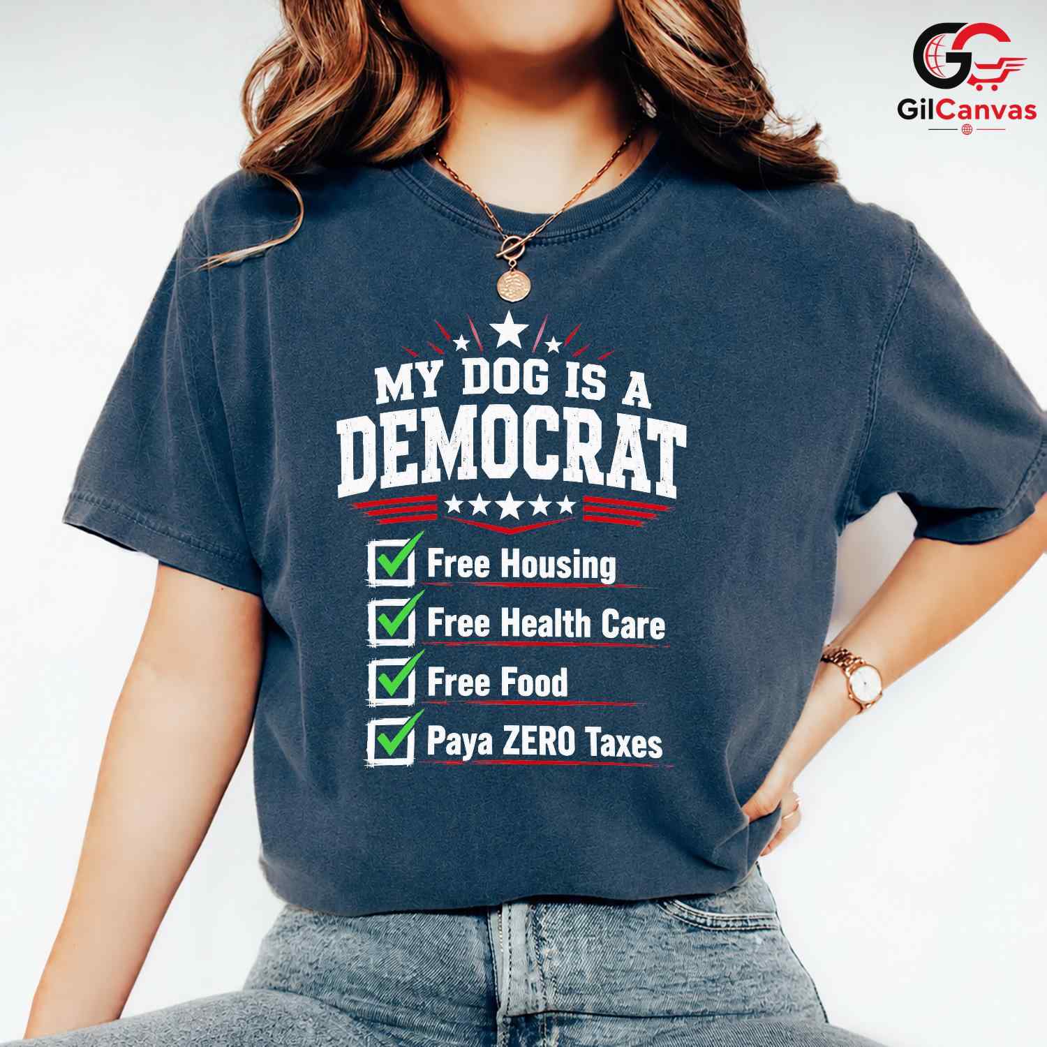 My Dog Is A Democrat T-Shirt Funny Political Satire Unisex Pet Graphic Apparel