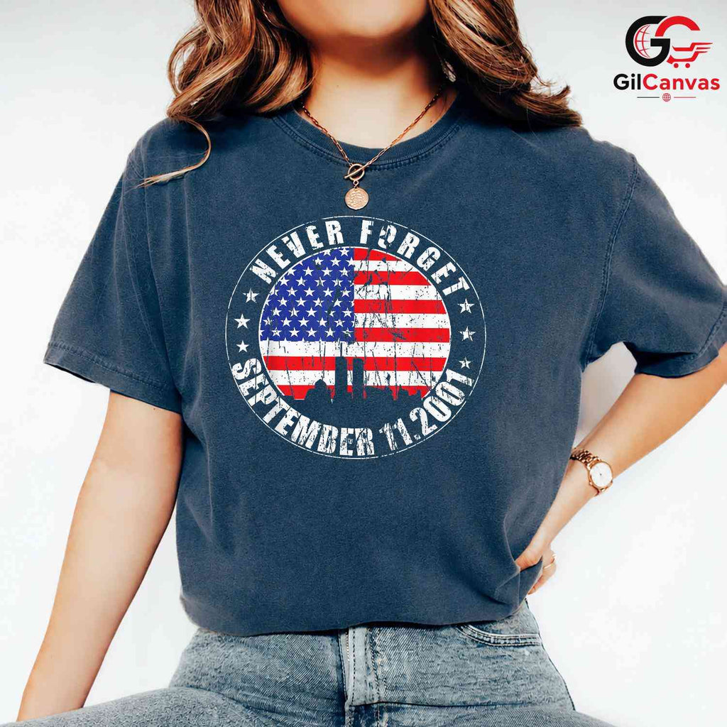 Never Forget Patriot Day Shirt Unisex USA Flag Remembrance Memorial Gift