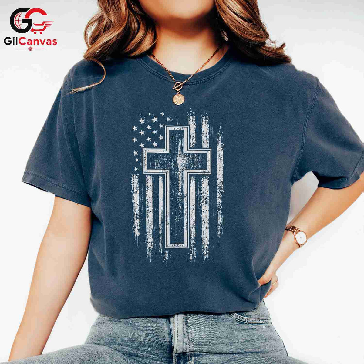 Patriotic Cross T-Shirt Unisex Faith Believer Custom Religious Casual Apparel