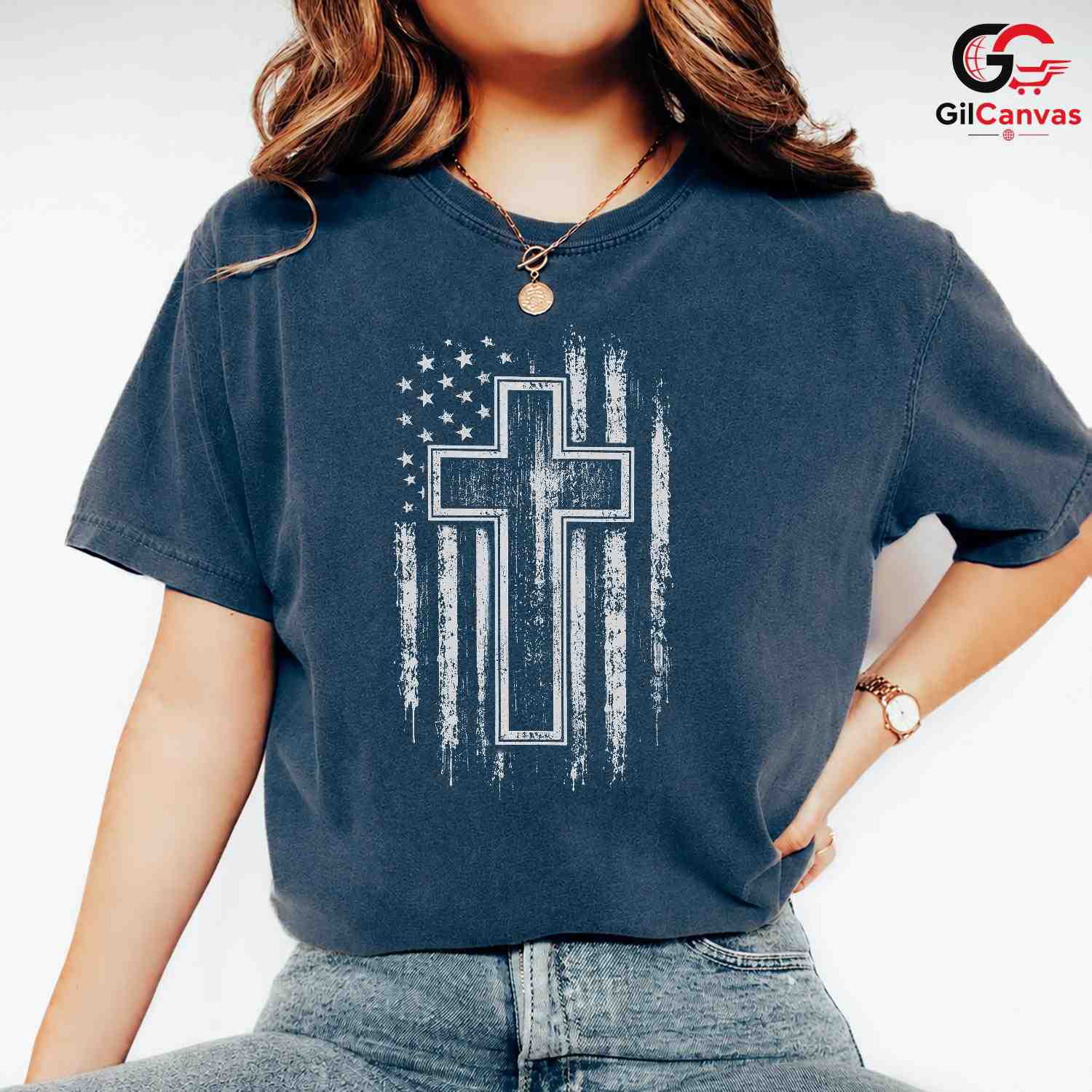 Patriotic Cross T-Shirt Unisex Faith Believer Custom Religious Casual Apparel