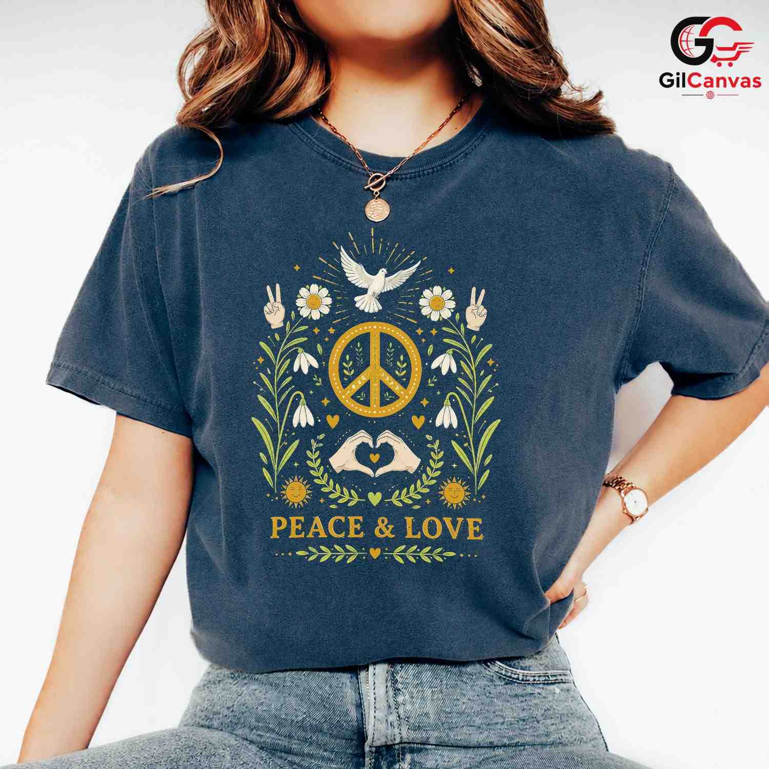 Peace Love Floral Dove T-Shirt Unisex Event Graphic Apparel Inspiring Nature Shirt