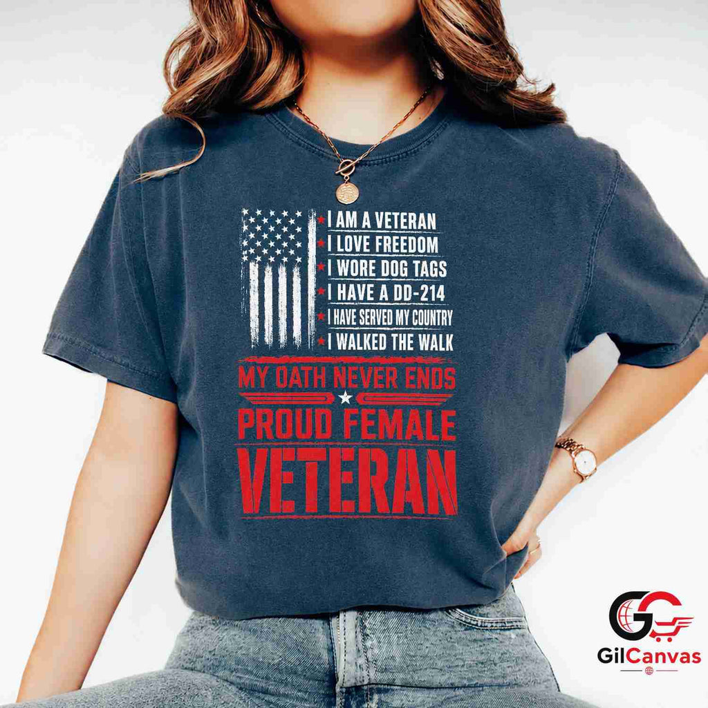 Proud Female Veteran T-Shirt Distressed US Flag Unisex Military Service Apparel