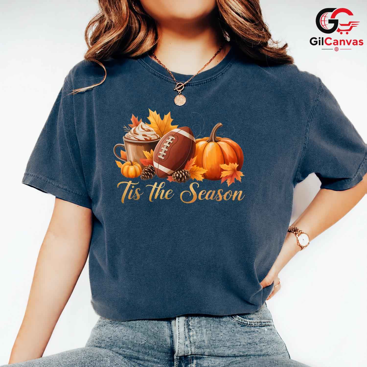 Pumpkin Football Fall T-Shirt Unisex Thanksgiving Sports Holiday Gift All Ages