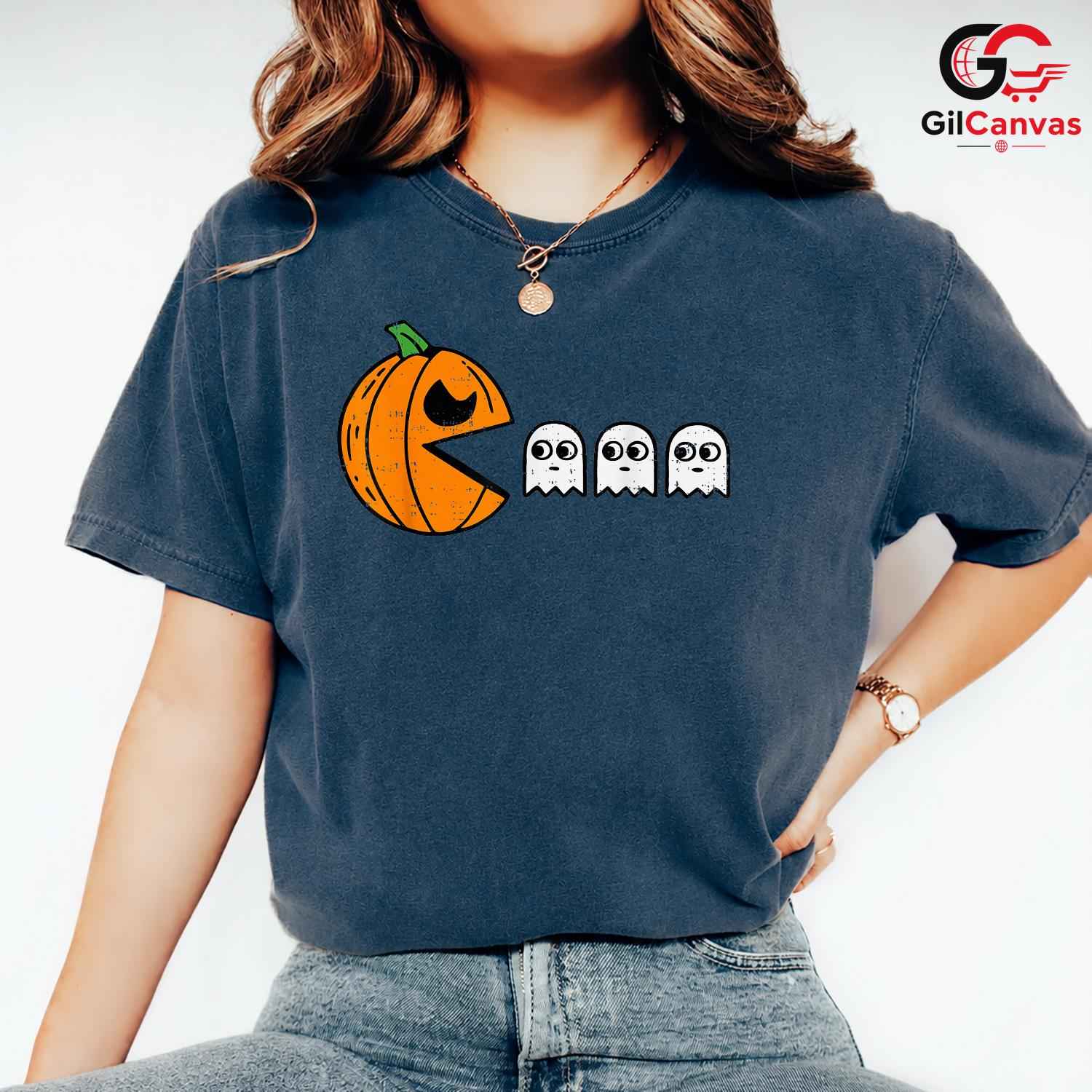 Pumpkin Ghosts Fall Tee Shirt Unisex Spooky Halloween Celebration Gift For Kids