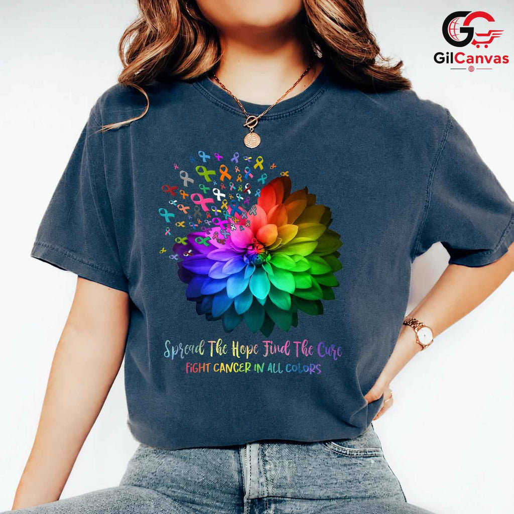 Rainbow Ribbon Hope Cure Shirt Unisex Cancer Awareness Survivor Gift For All