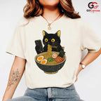 Ramen Eating Cat T-Shirt Cute Custom Design Feline Lover Gift Unisex Apparel