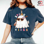 Retro Ghost Spooky Vibes Tee Shirt Unisex Cute Fall Party Costume For Women