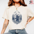 Rustic Bear Hiking Adventure T-Shirt Mountain Forest Art Unisex Graphic Apparel
