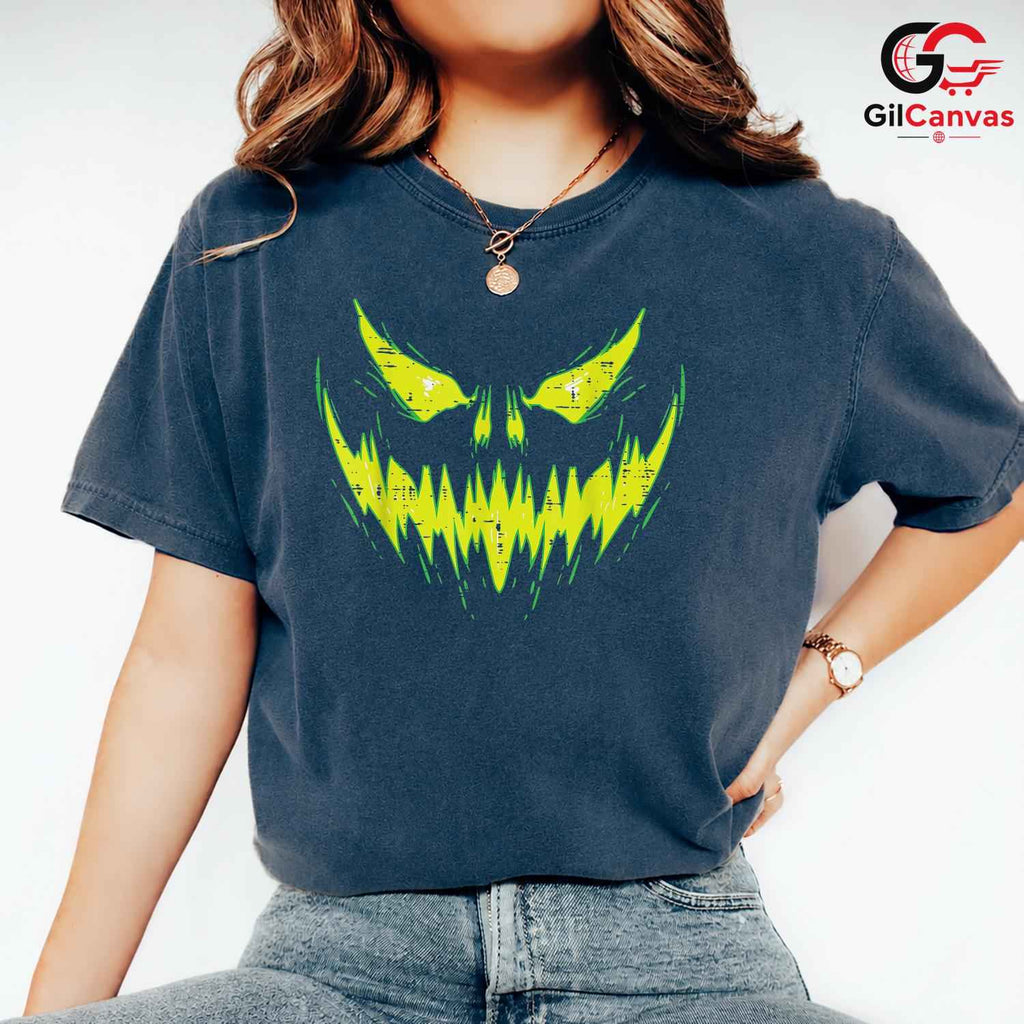 Scary Jack O Lantern Face Tee Shirt Unisex Spooky Trick Or Treat Party Costume