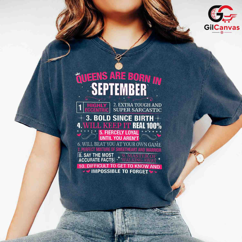 September Birthday Queen Shirt Unisex Fun Sarcastic Celebration Gift For Women