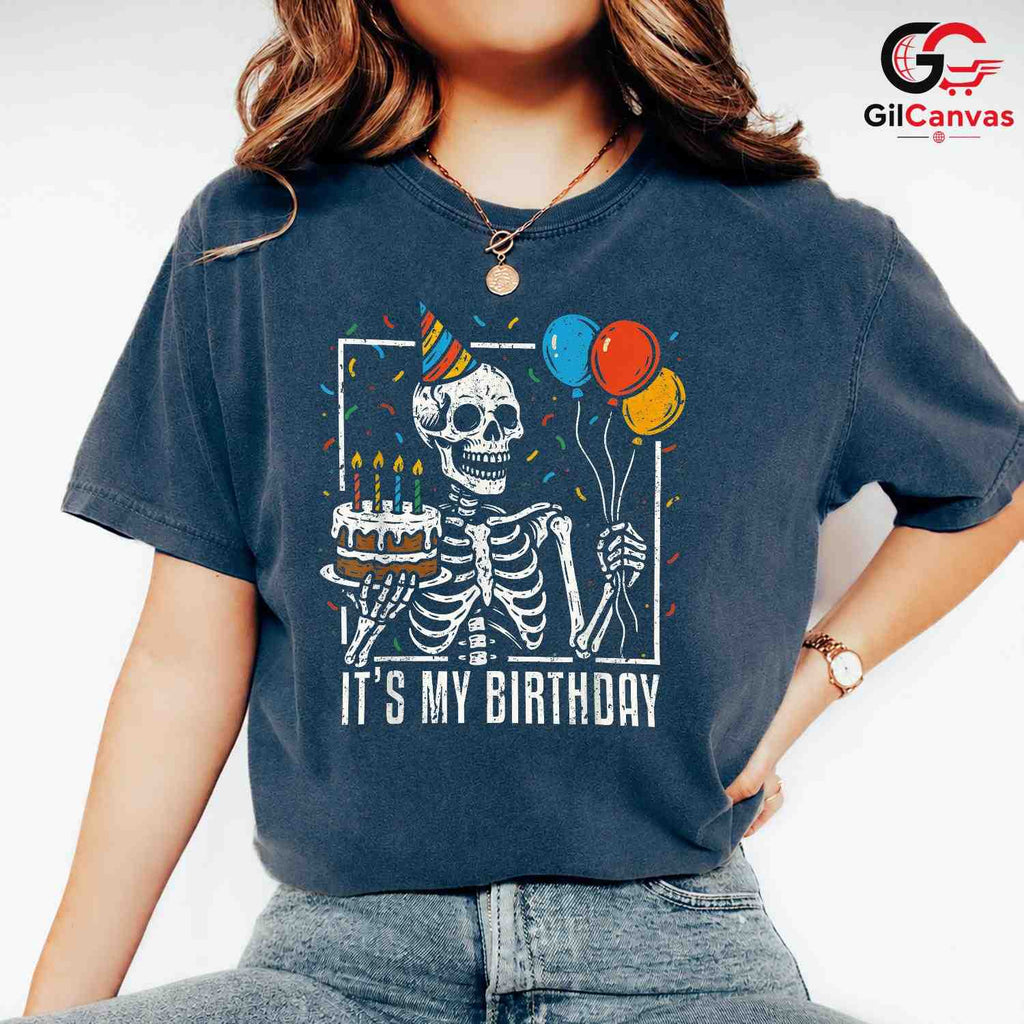 Skeleton Cake Balloon Tee Shirt Unisex Fun Birthday Party Gift Idea For Kids_A