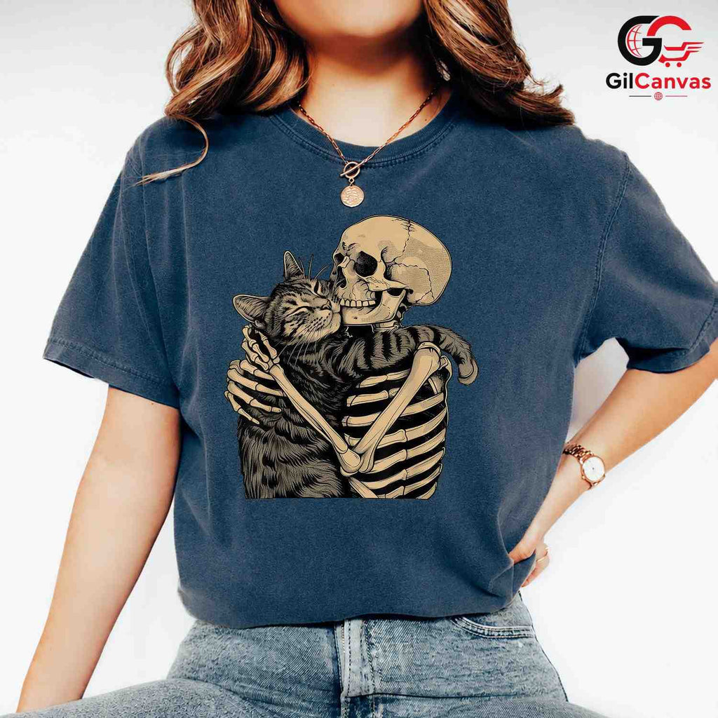 Skeleton Cat Lover Halloween T-Shirt Unisex Funny Spooky Gift For Pet Owners