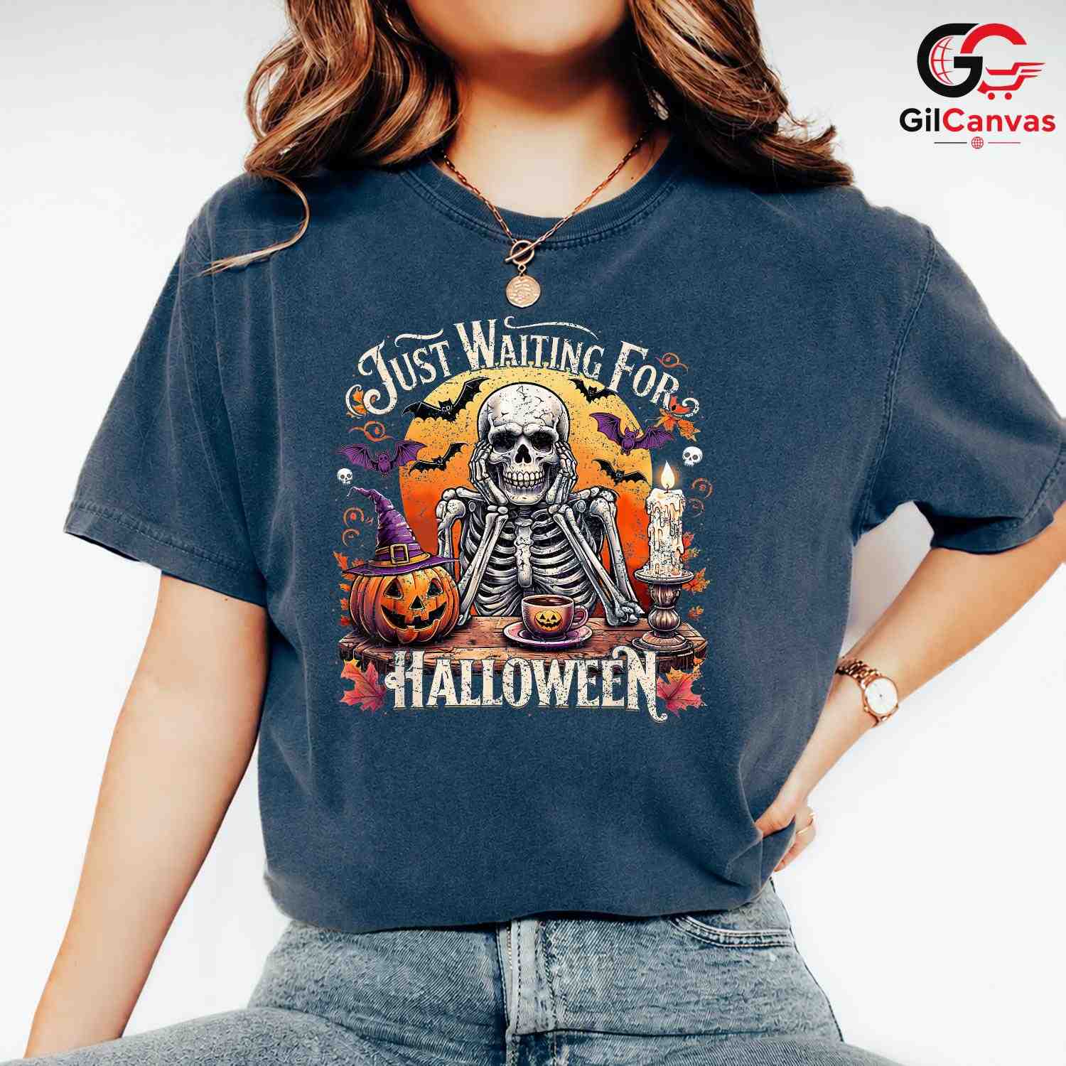 Skeleton Pumpkin Spooky T-Shirt Unisex Perfect Halloween Season Gift Adults