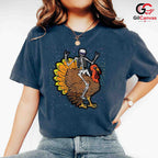 Skeleton Riding Turkey T-Shirt Unisex Funny Thanksgiving Holiday Gift Adult
