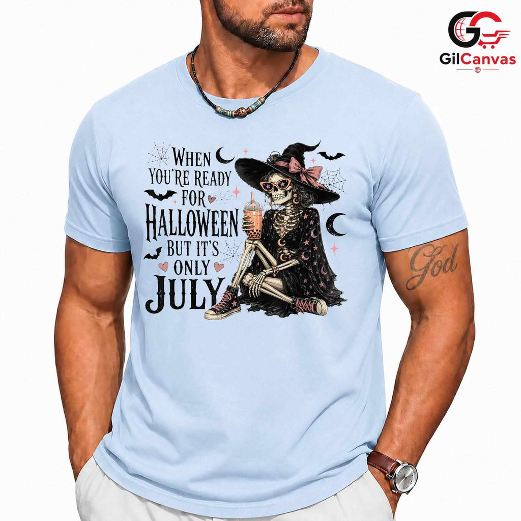 Skeleton Witch July Tee Shirt Unisex Fun Spooky Summer Celebration Gift Idea