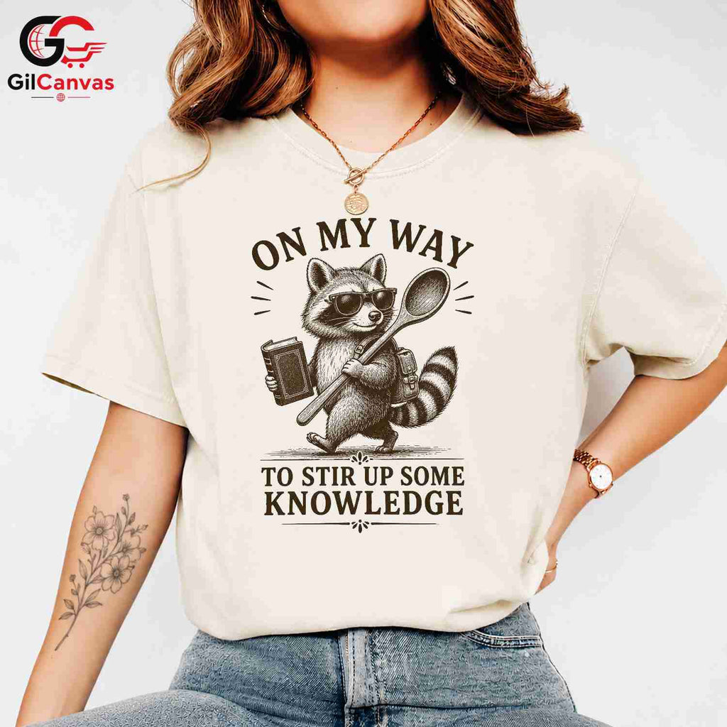 Smart Raccoon Graphic T-Shirt Learning Adventure Fun Custom Art Unisex Tee