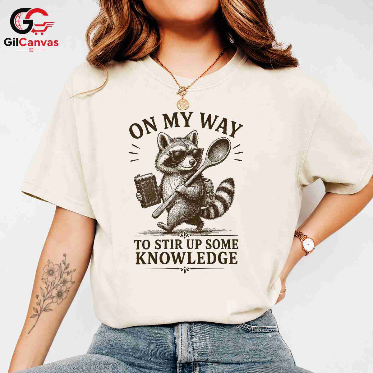 Smart Raccoon Graphic T-Shirt Learning Adventure Fun Custom Art Unisex Tee