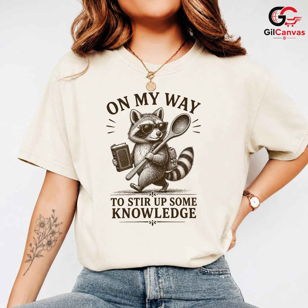 Smart Raccoon Graphic T-Shirt Learning Adventure Fun Custom Art Unisex Tee