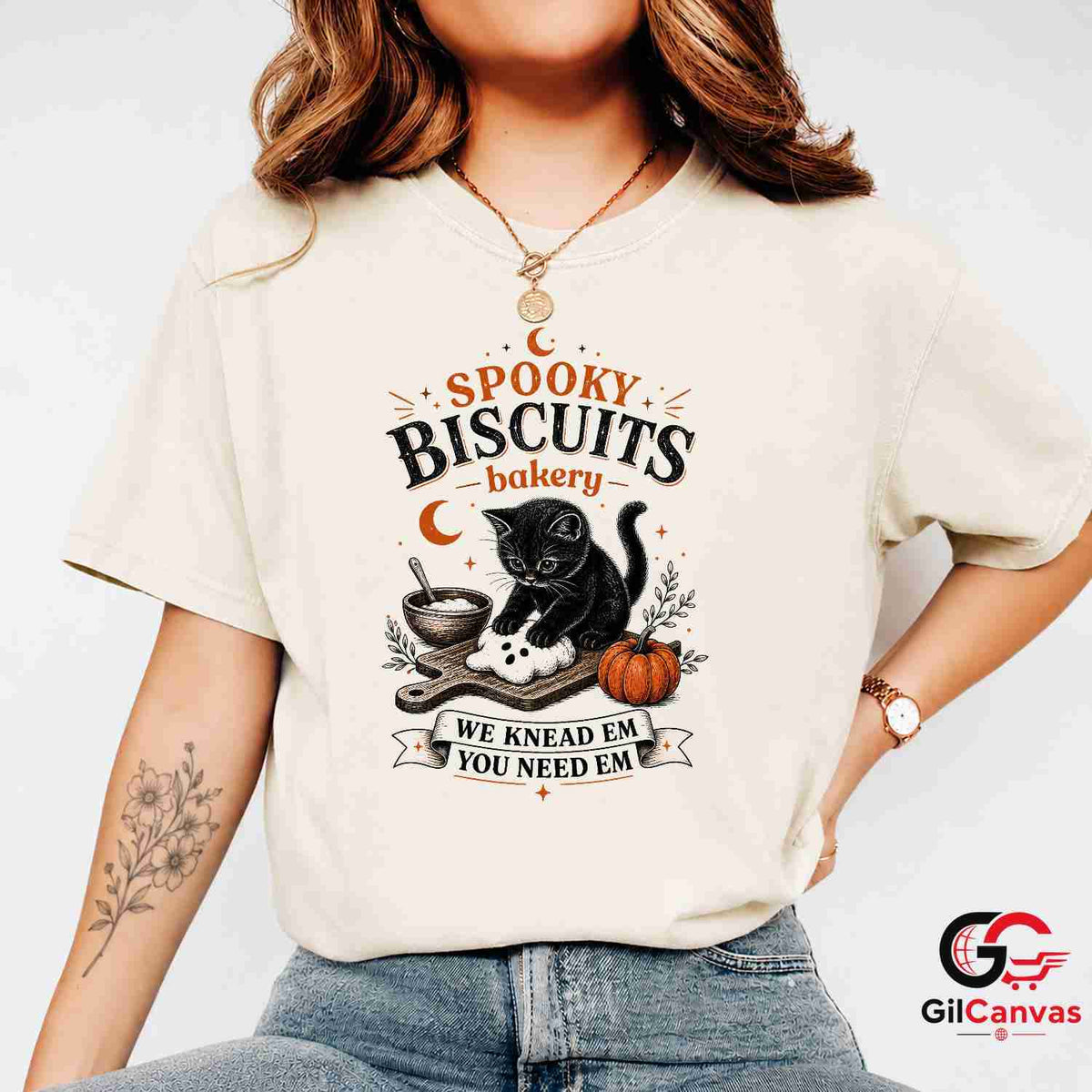 Spooky Black Cat Baker T-Shirt Funny Halloween Bakery Unisex Graphic Apparel Tee