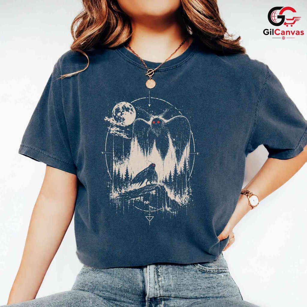 Spooky Moth Owl Graphic T-Shirt Halloween Nature Adventure Unisex Apparel