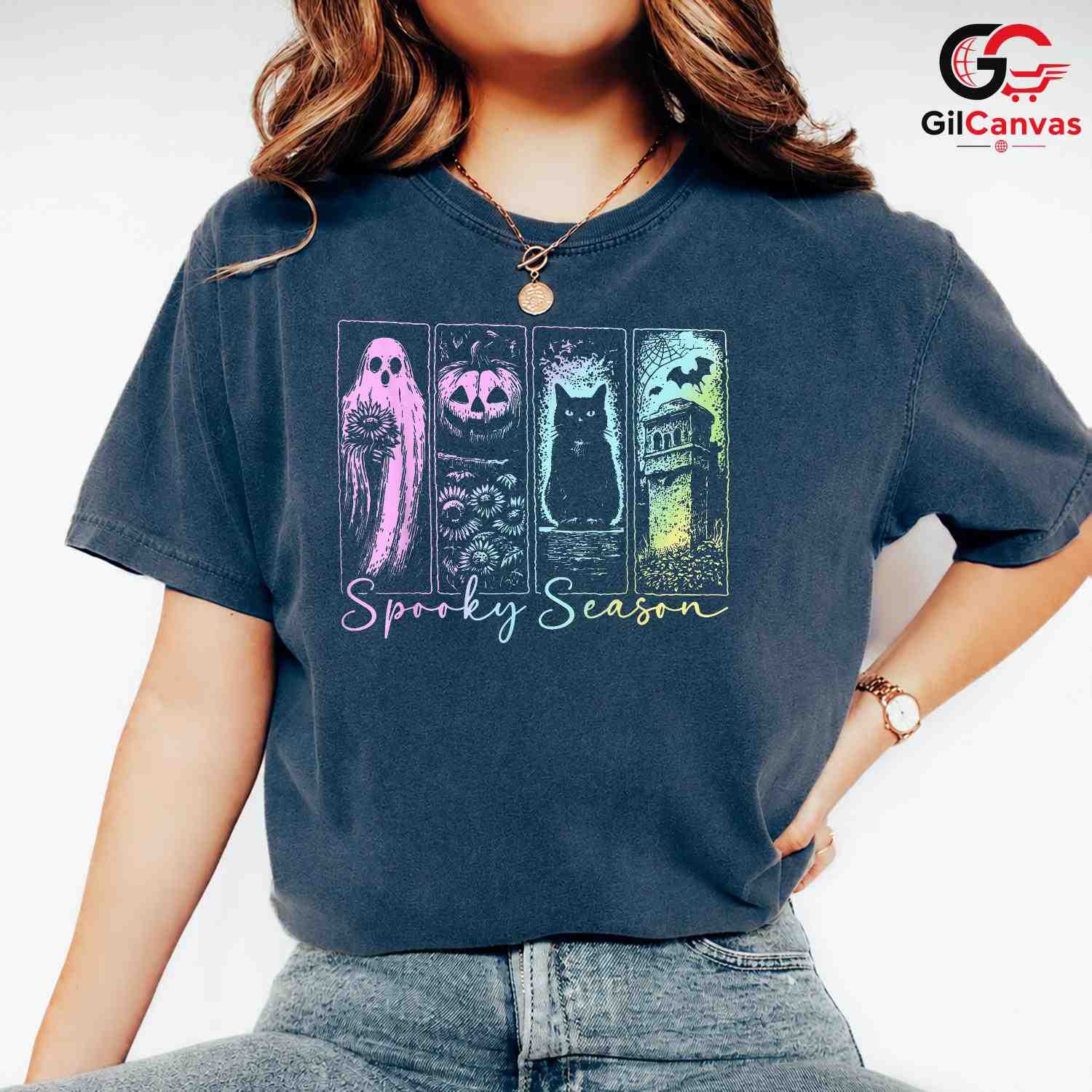 Spooky Season Ghost Cat Tee Shirt Unisex Perfect Halloween Gift For Kids Adults