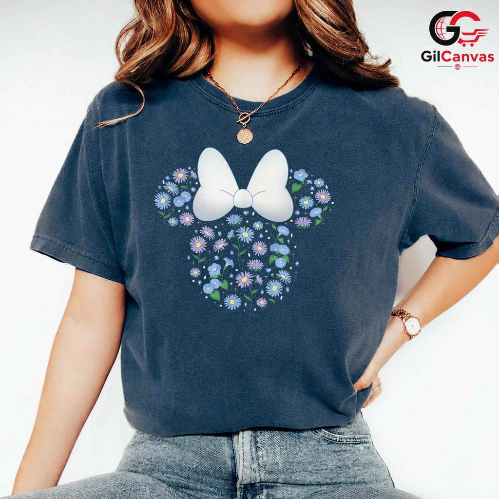 Spring Floral Cartoon Ear Tee Unisex Cute Bow Birthday Gift Girls And Women