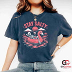 Stay Salty Skeleton Flamingo T-Shirt Tropical Summer Beach Unisex Graphic Apparel