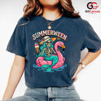 Summer Flamingo Skeleton Shirt Unisex Fun Summerween Vacation Gift All Ages