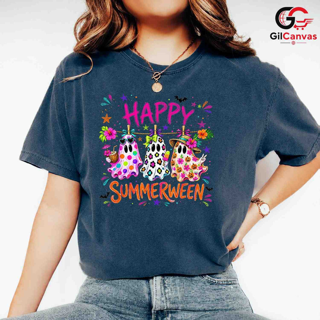 Summerween Ghosts Vacation T-Shirt Unisex Spooky Funny Summer Gift For Family