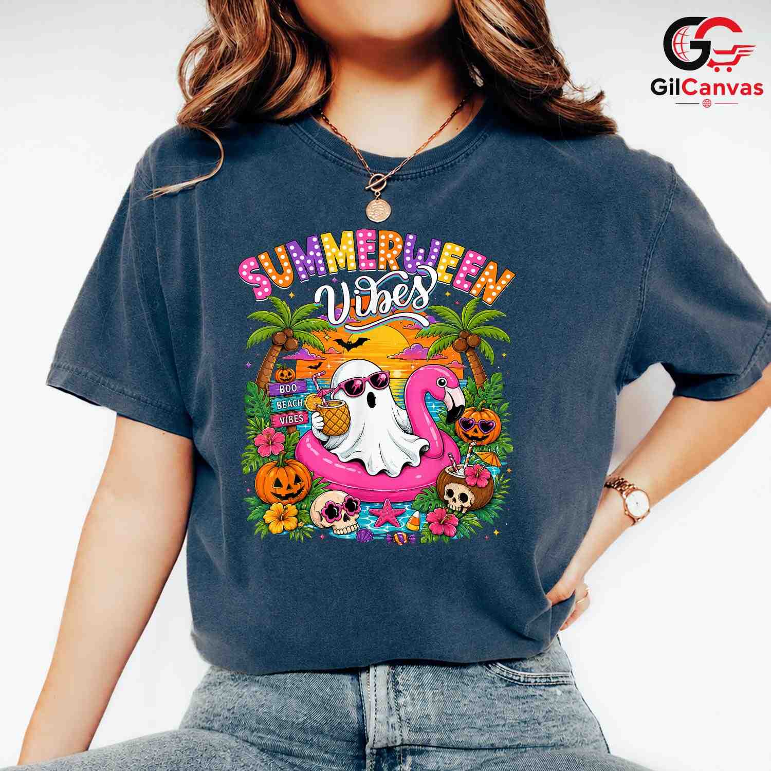 Summerween Vibes Ghost Tee Shirt Unisex Fun Halloween Gift For Kids And Adults