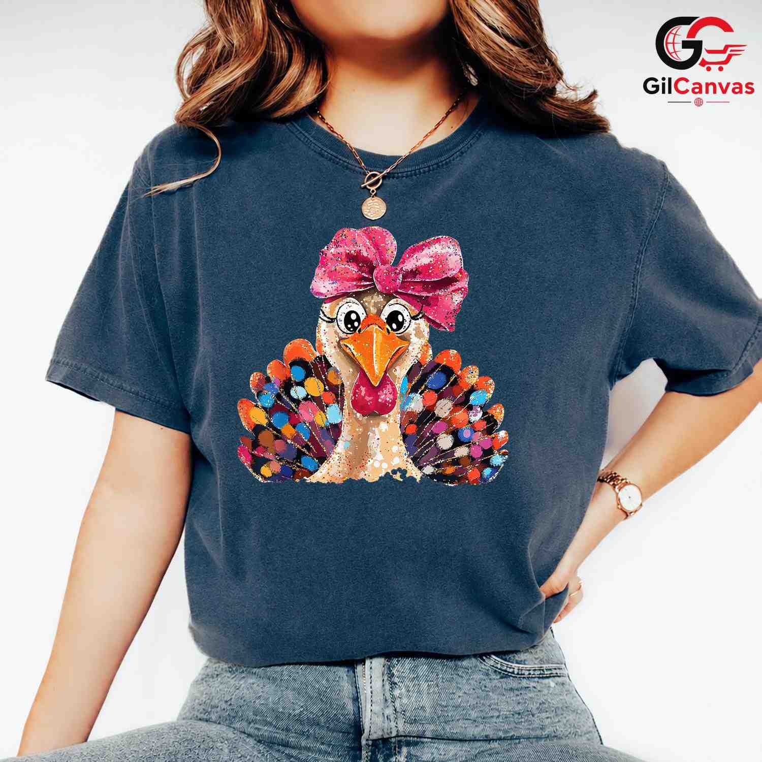 Thanksgiving Turkey Bow Shirt Unisex Colorful Fall Gift For Kids And Youth