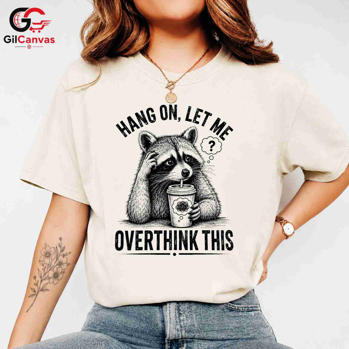 Thinking Raccoon T-Shirt Funny Animal Lover Casual Wear Graphic Unisex Tee