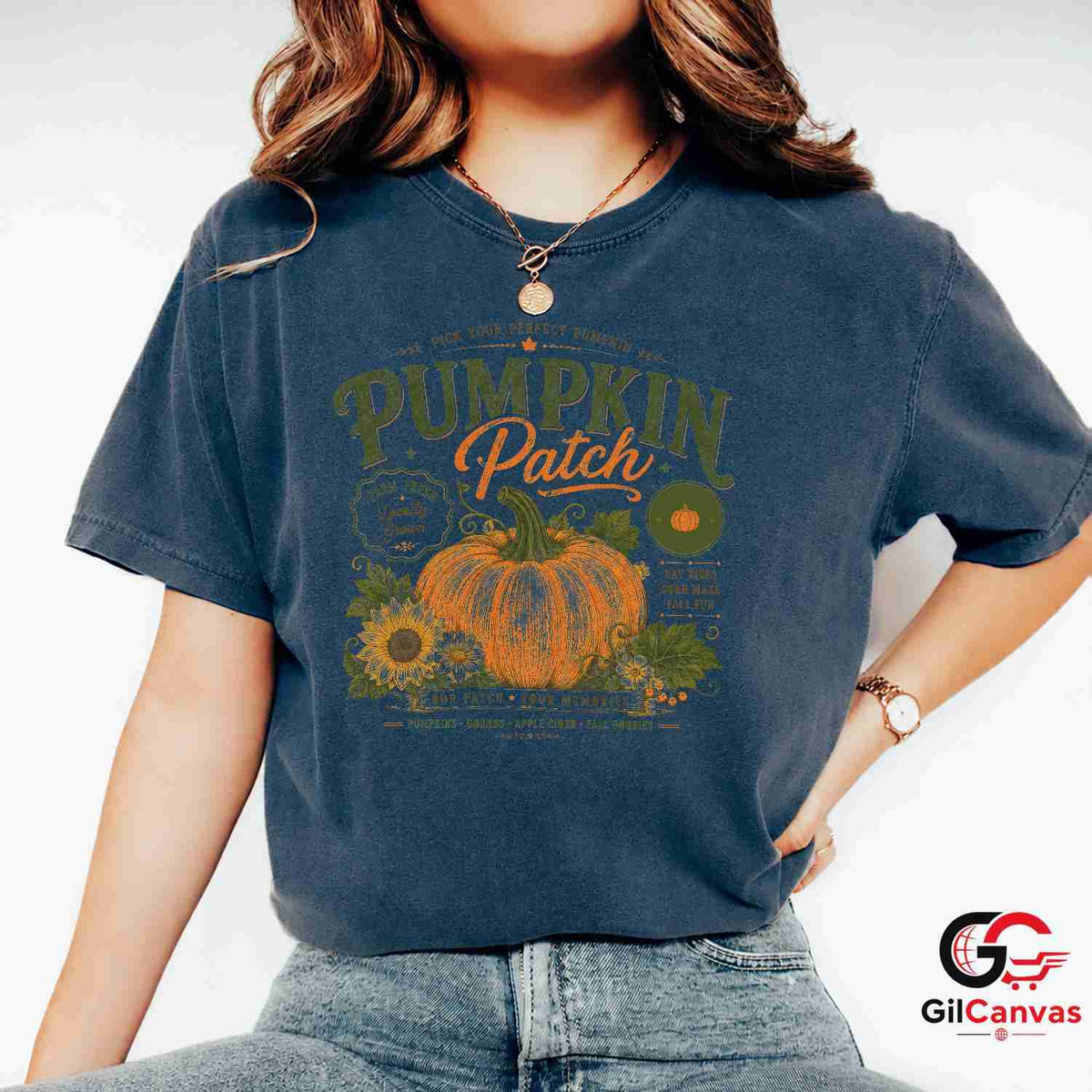 Vintage Autumn Pumpkin Patch T-Shirt Fall Harvest Farm Unisex Graphic Apparel Tee