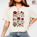 Vintage Red Floral T-Shirt Garden Party Stylish Wear Unisex Casual Apparel