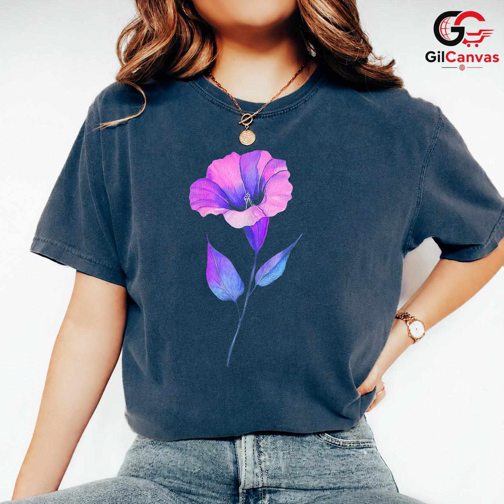Watercolor Flower Art T-Shirt Unisex Purple Pink Botanical Garden Design