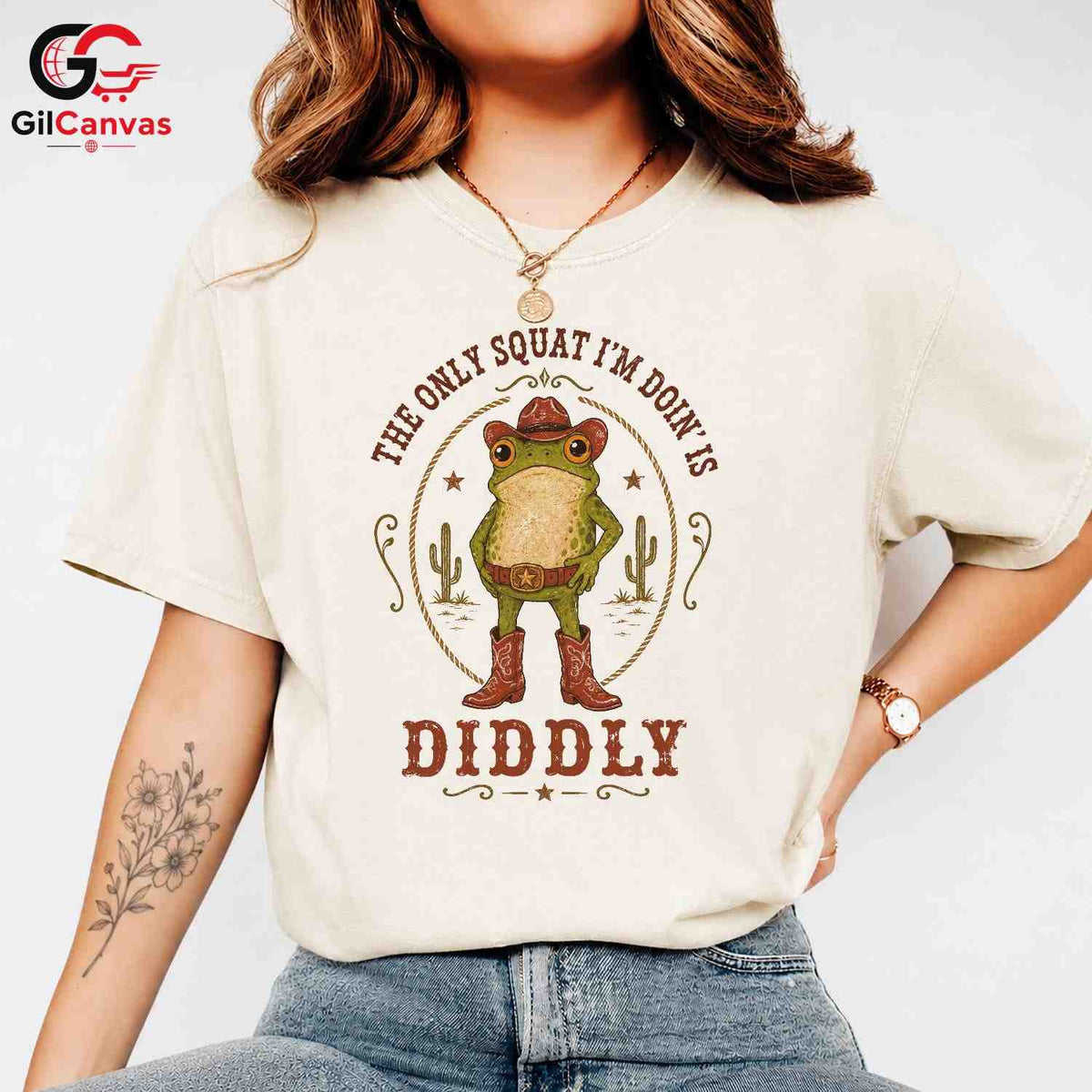 Western Cowboy Frog T-Shirt Men Women Animal Lover Country Theme Fun Tee Gift