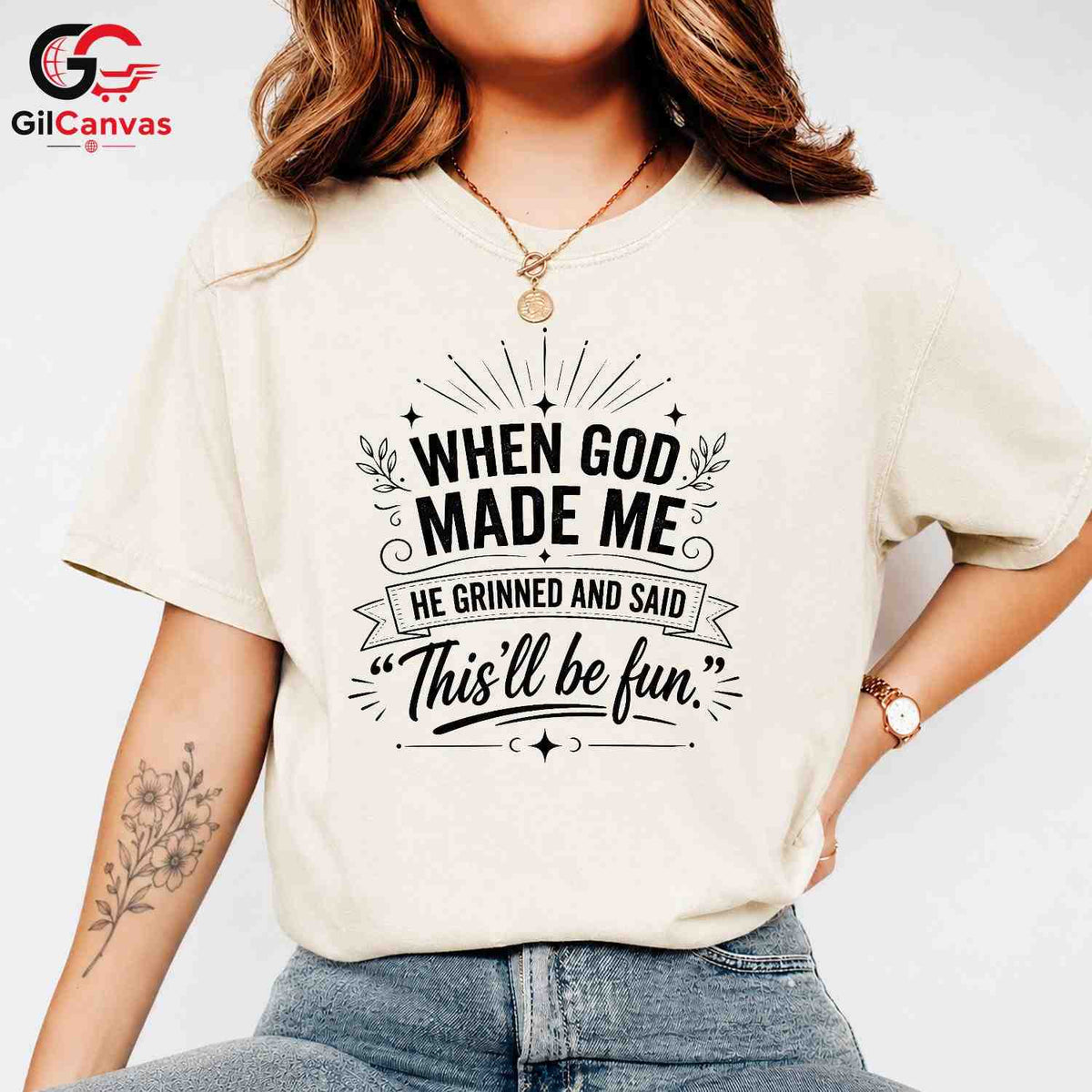 When God Made Me Funny T-Shirt Men Women Humorous Quote Christian Graphic Shirt