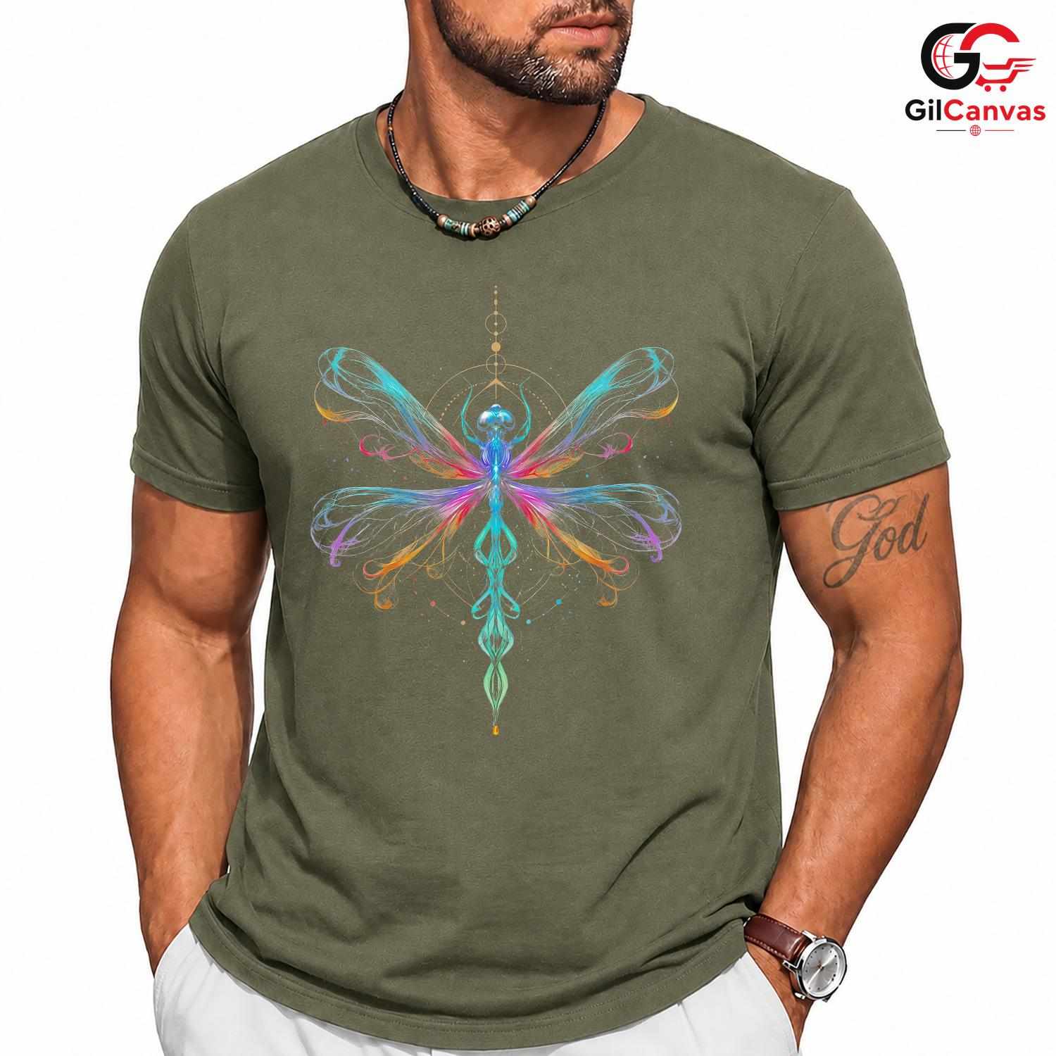 Abstract Dragonfly Nature T-Shirt Colorful Bug Lover Unisex Graphic Apparel Tee