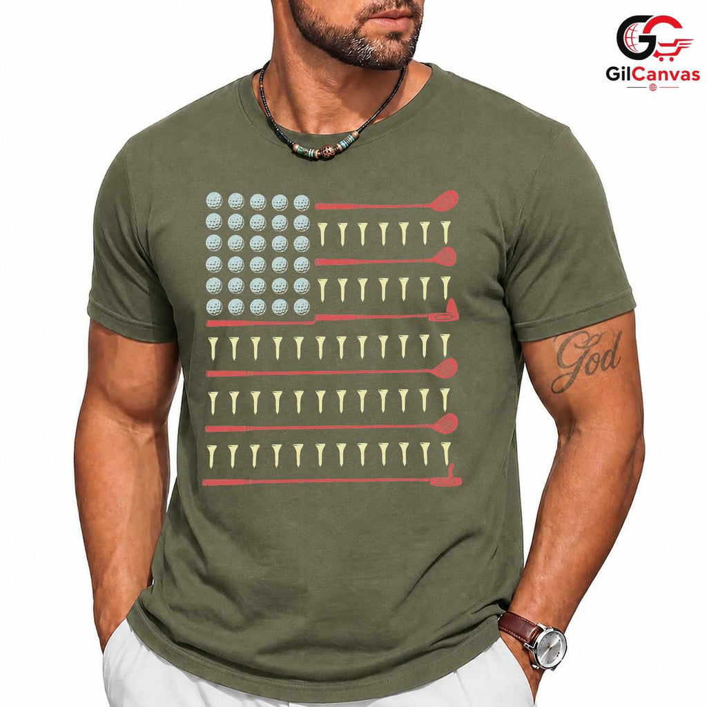 American Flag Golf T-Shirt Fourth Of July Patriot Unisex Golfer Graphic Apparel