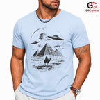 Ancient Alien Pyramid UFO T-Shirt Desert Camel Sci Fi Unisex Graphic Apparel Tee