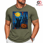 Artistic Starry Haunted Cat T-Shirt Unisex Spooky Full Moon Gift For Kids