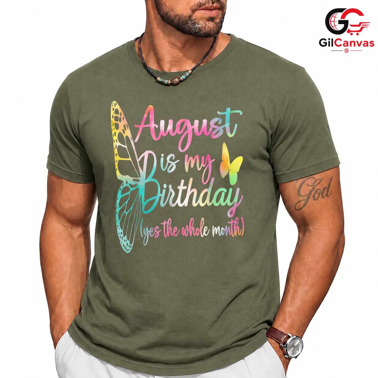 August Butterfly T-Shirt Unisex Birthday Gift For Kids And Adults Celebration