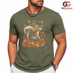Autumn Squirrel Falling Leaf T-Shirt Unisex Cute Nature Animal Lover Fall Gift