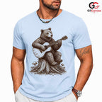 Bear Playing Guitar T-Shirt Forest Animal Acoustic Music Unisex Nature Gift Tee