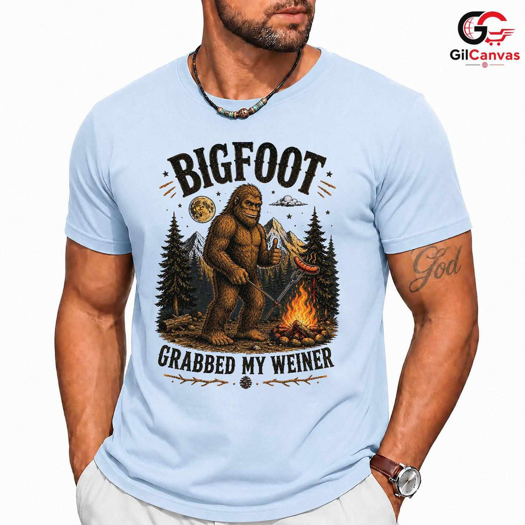 Bigfoot Camping T-Shirt Funny Outdoor Adventure Graphic Design Unisex Apparel