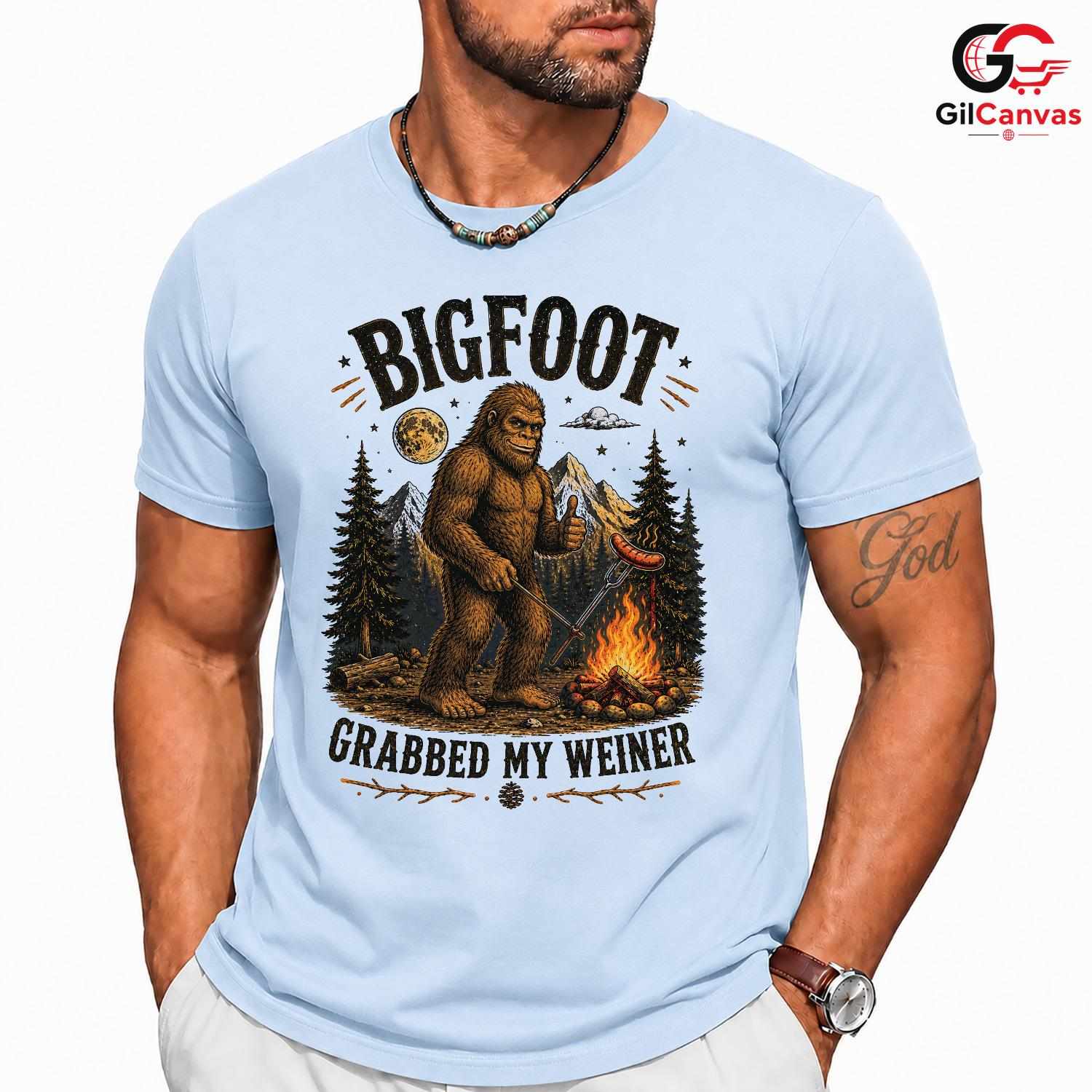 Bigfoot Camping T-Shirt Funny Outdoor Adventure Graphic Design Unisex Apparel
