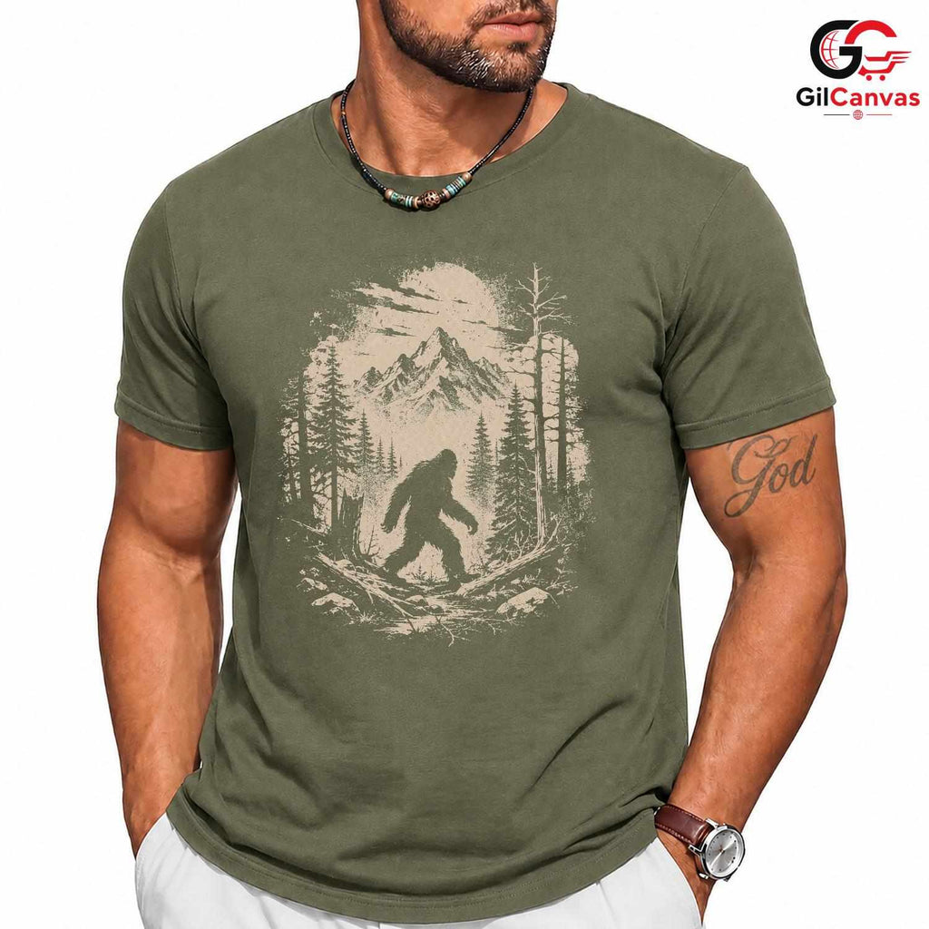Bigfoot Forest Moon T-Shirt Wilderness Halloween Unisex Mountain Graphic Tee