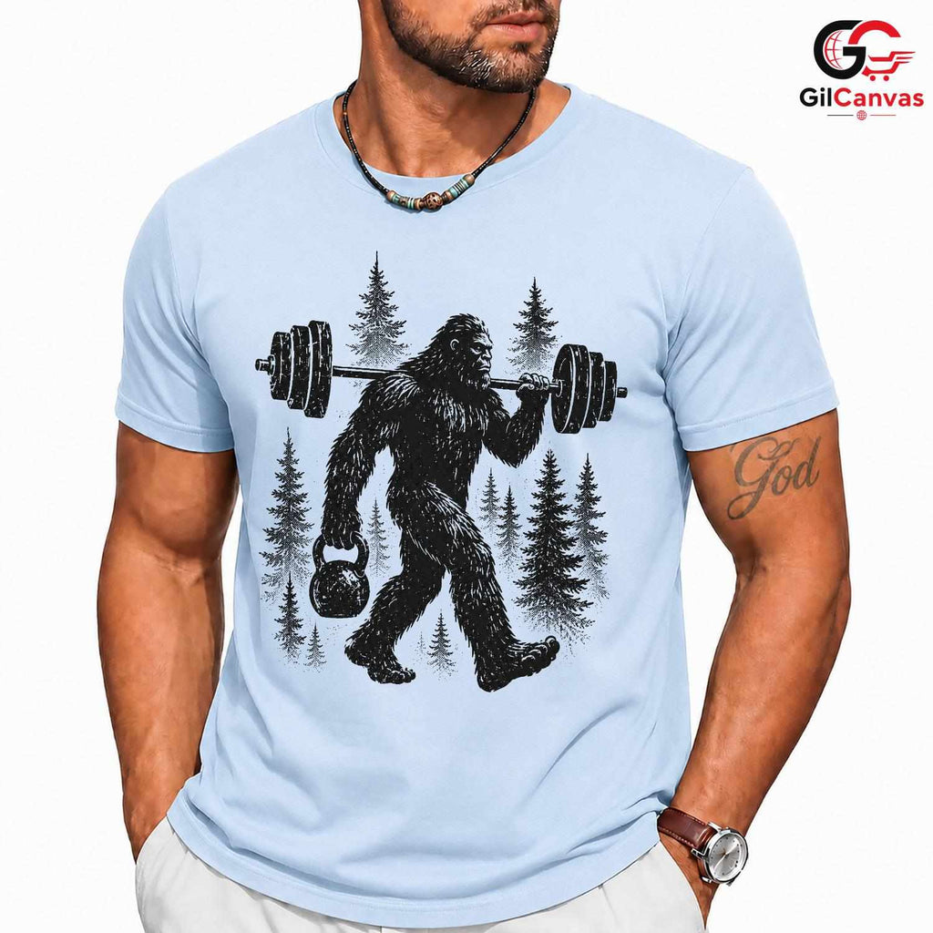 Bigfoot Weightlifting T-Shirt Gym Workout Sasquatch Unisex Fitness Graphic Tee
