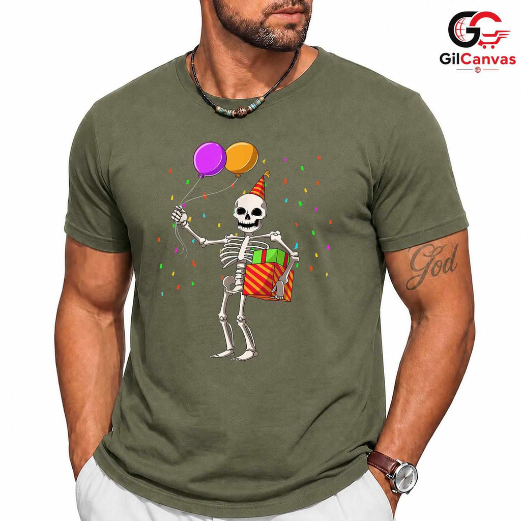 Birthday Skeleton Party Tee Shirt Unisex Funny Spooky Celebration Humorous Gift