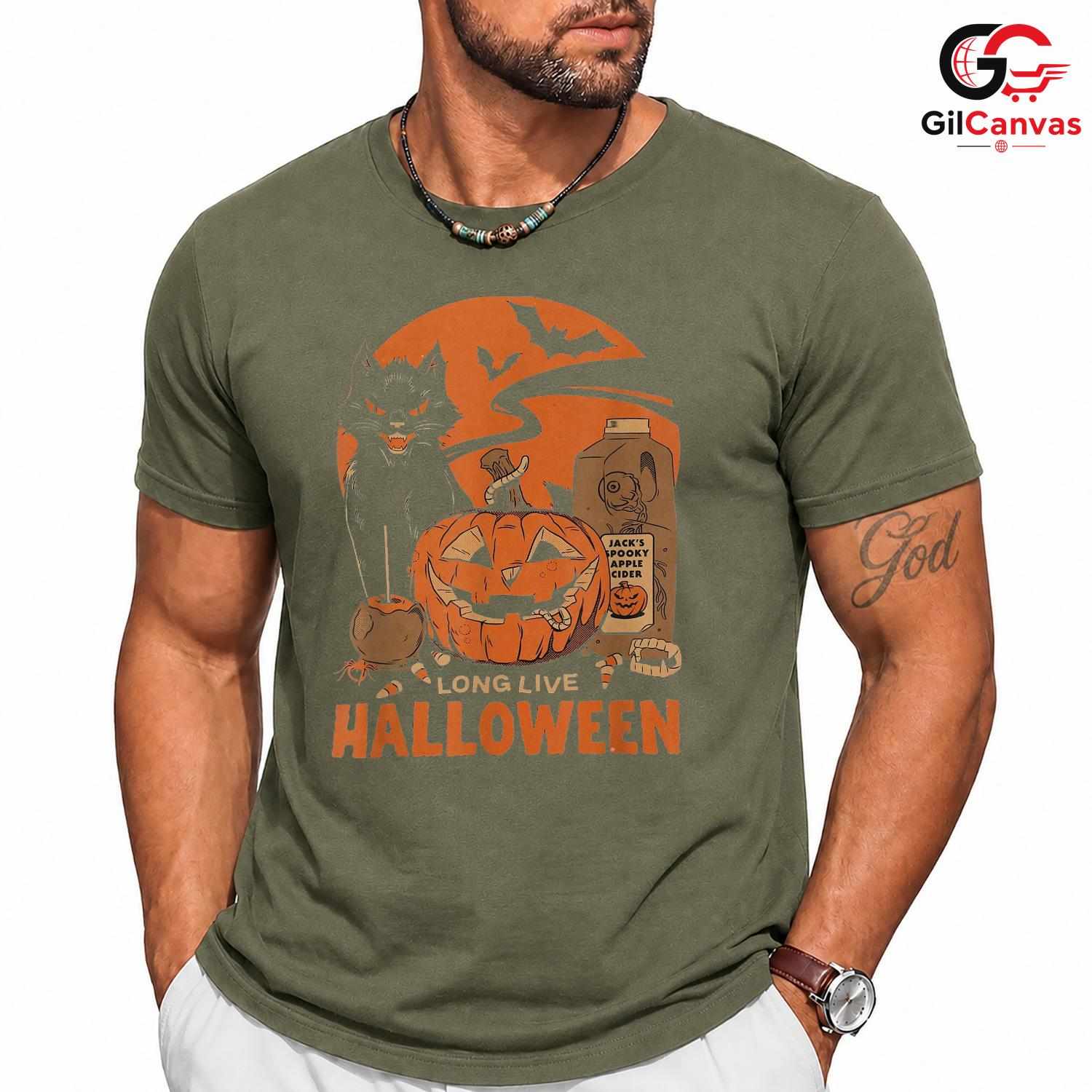 Black Cat Pumpkin Spooky T-Shirt Unisex Fun Halloween Gift Idea For Adults